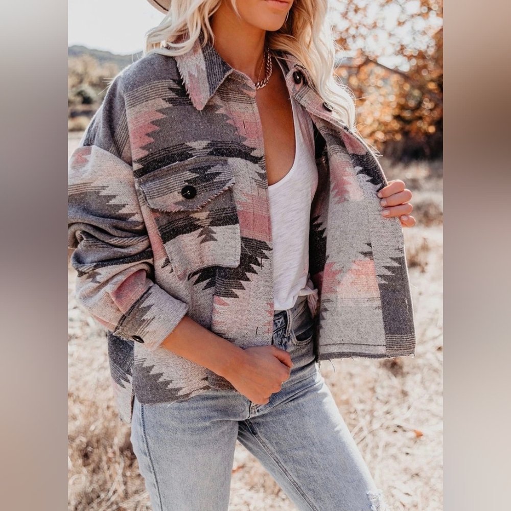 Aztec Print Shacket Lightweight - Picture 3 of 5